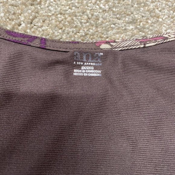 a.n.a Sleeveless Floral Tunic Blouse V-Neck Brown Purple Pink XXL 2X Lined Rayon - Picture 7 of 11